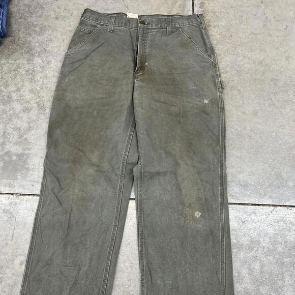 vintage carhartt olive green relaxed baggy fit dungaree cargo pants size 33 x 34 - Picture 3 of 5